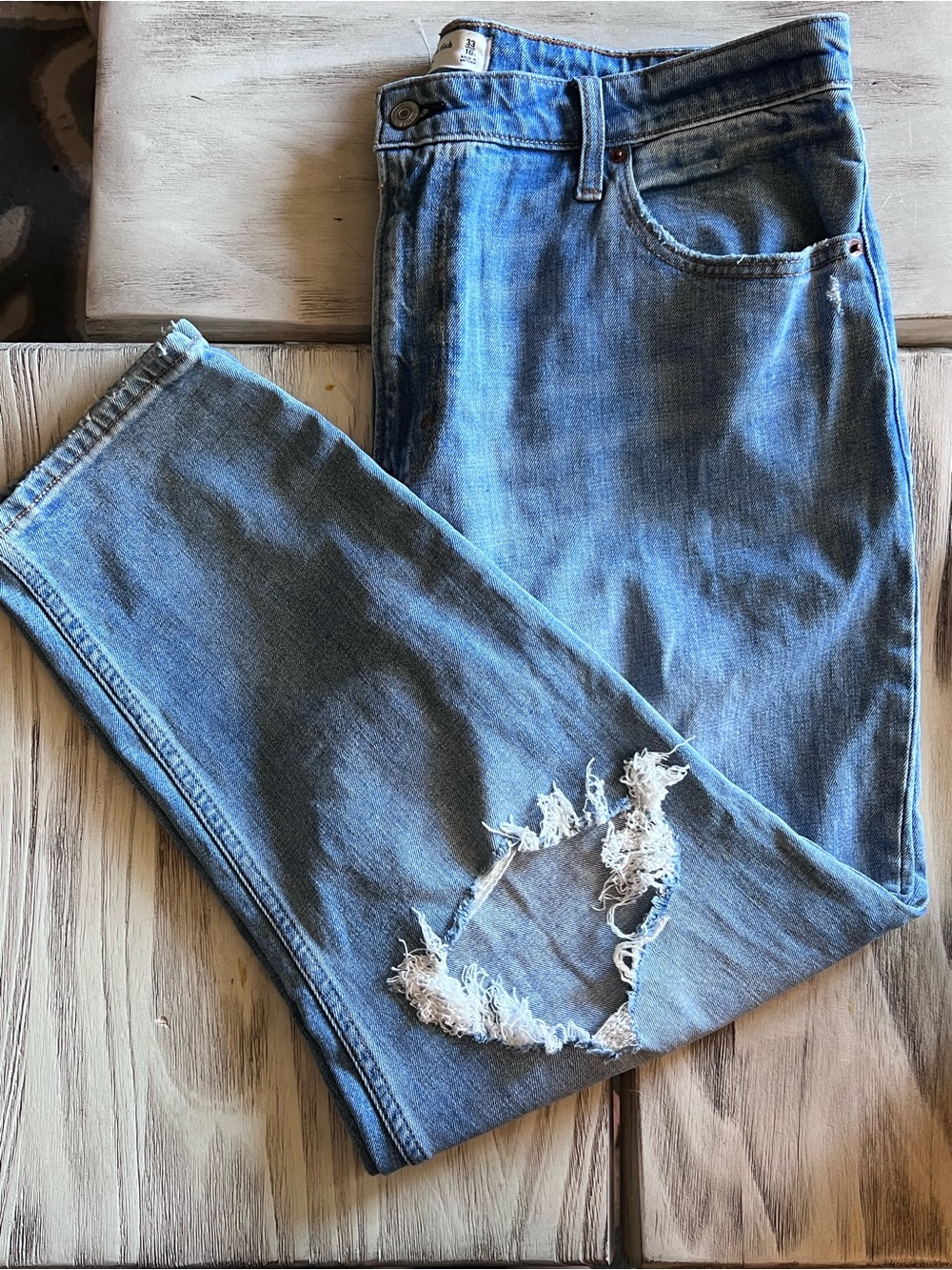 Abercrombie Curve Love Mom Jeans 33 16R High Rise Distressed Ripped